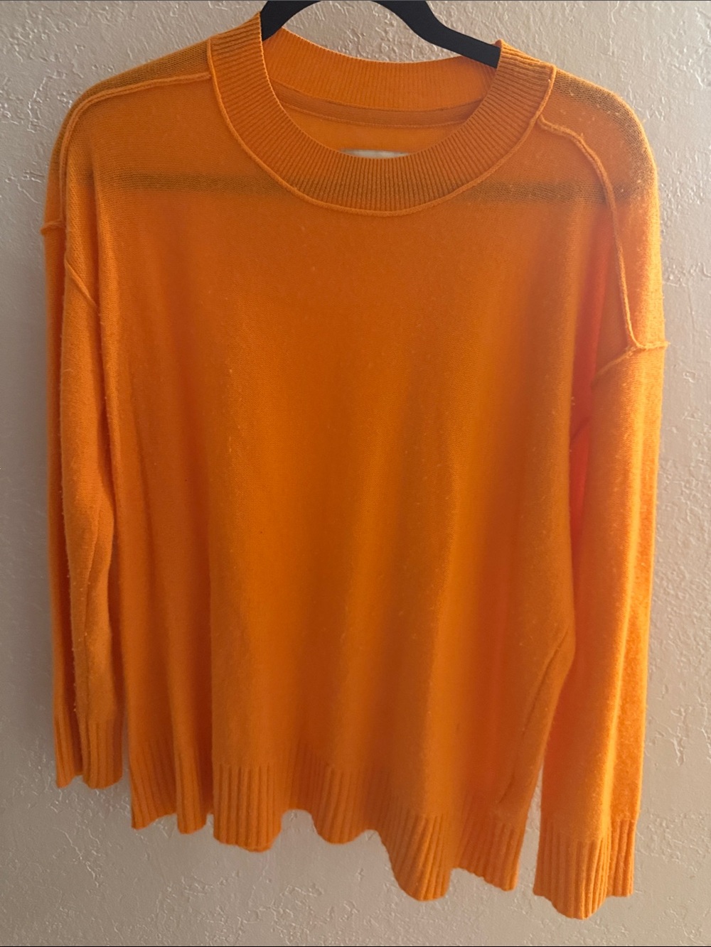 Anthropologie Bright Orange Cashmere Crewneck Sweater.